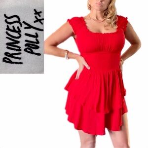 Princess Polly Romantic Tiered “Love Galore” Red Romper New Preppy Size 4
